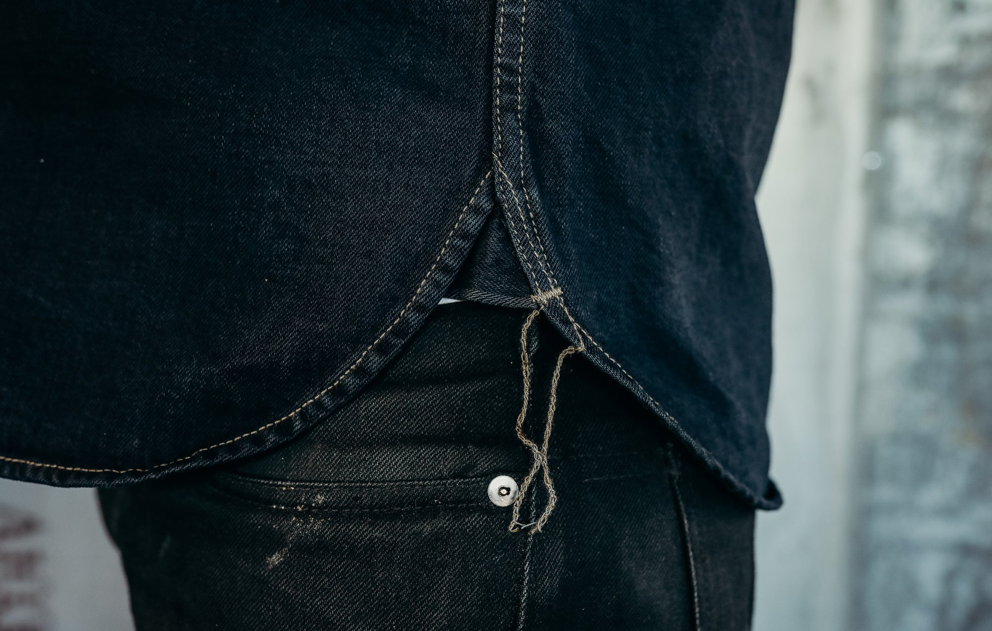 12oz Selvedge Denim Work Shirt With Snaps - Indigo Overdyed Black IHSH-326OD