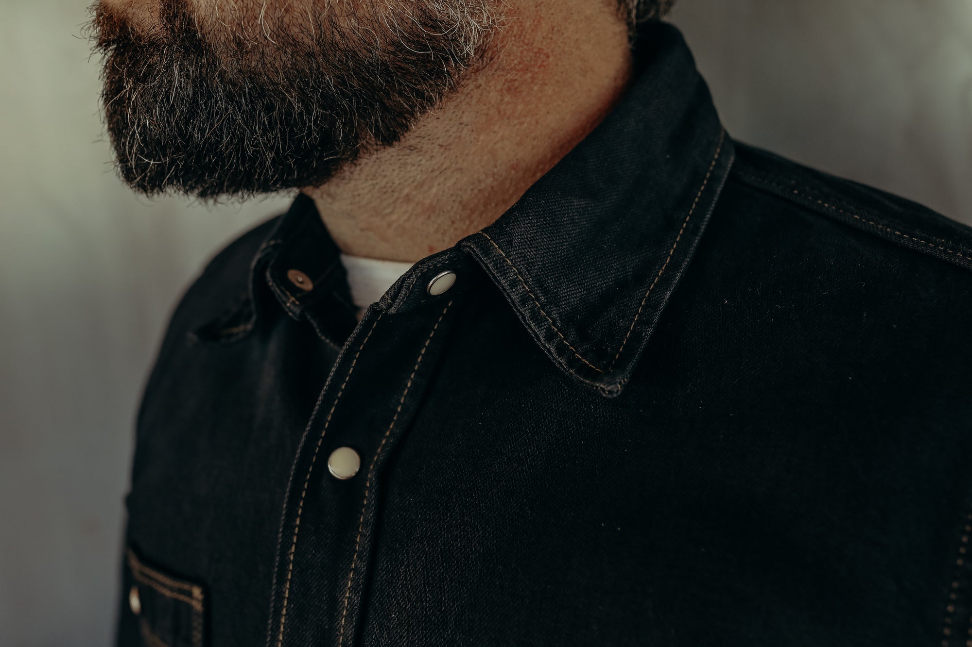 12oz Selvedge Denim Work Shirt With Snaps - Indigo Overdyed Black IHSH-326OD