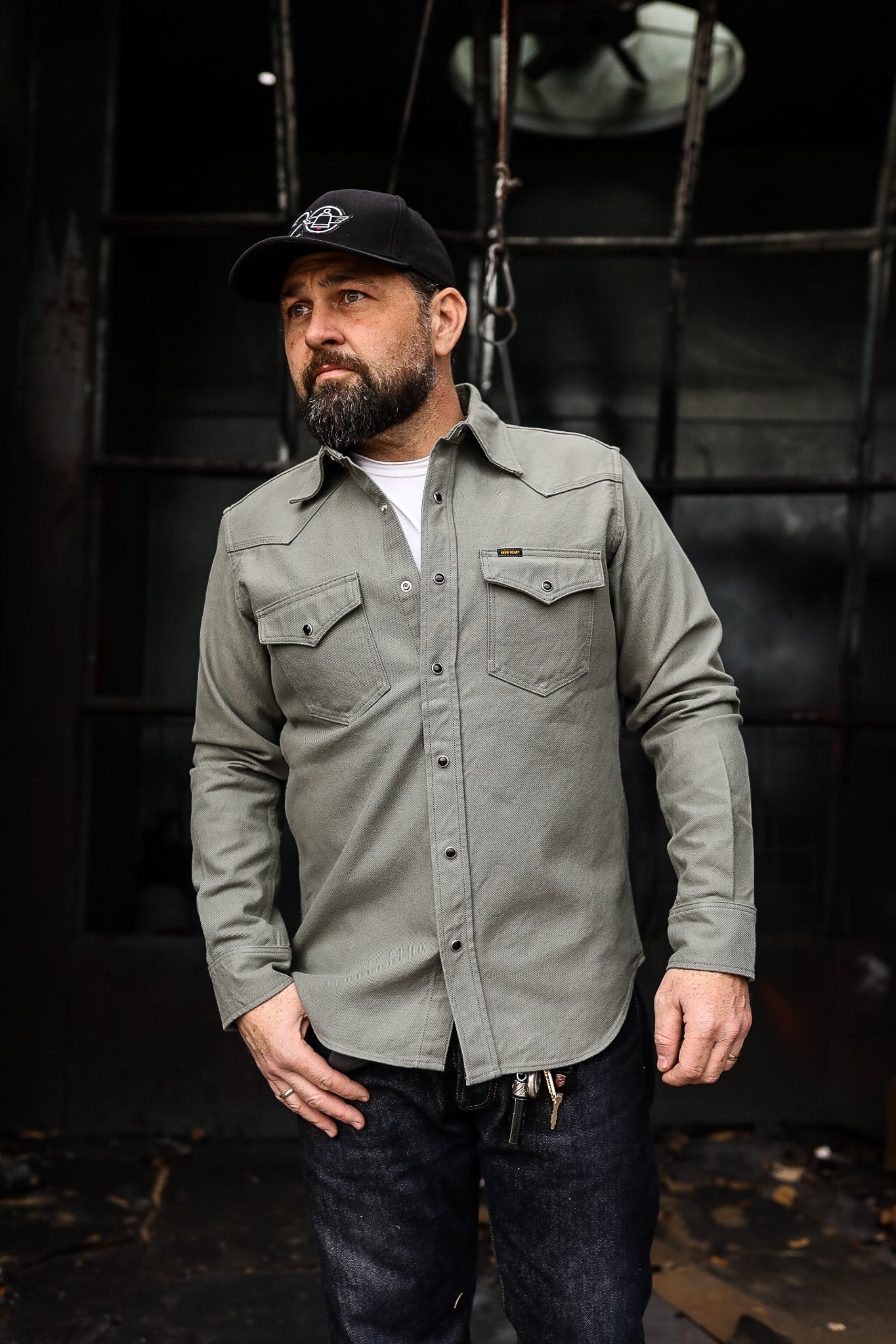 13oz Military Serge Western Shirt - Grey IHSH-235-GRY