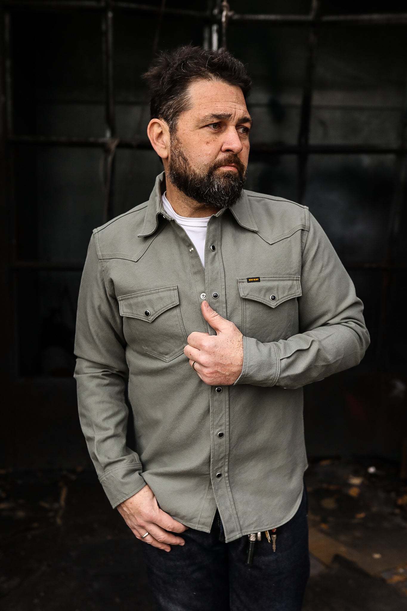 13oz Military Serge Western Shirt - Grey IHSH-235-GRY