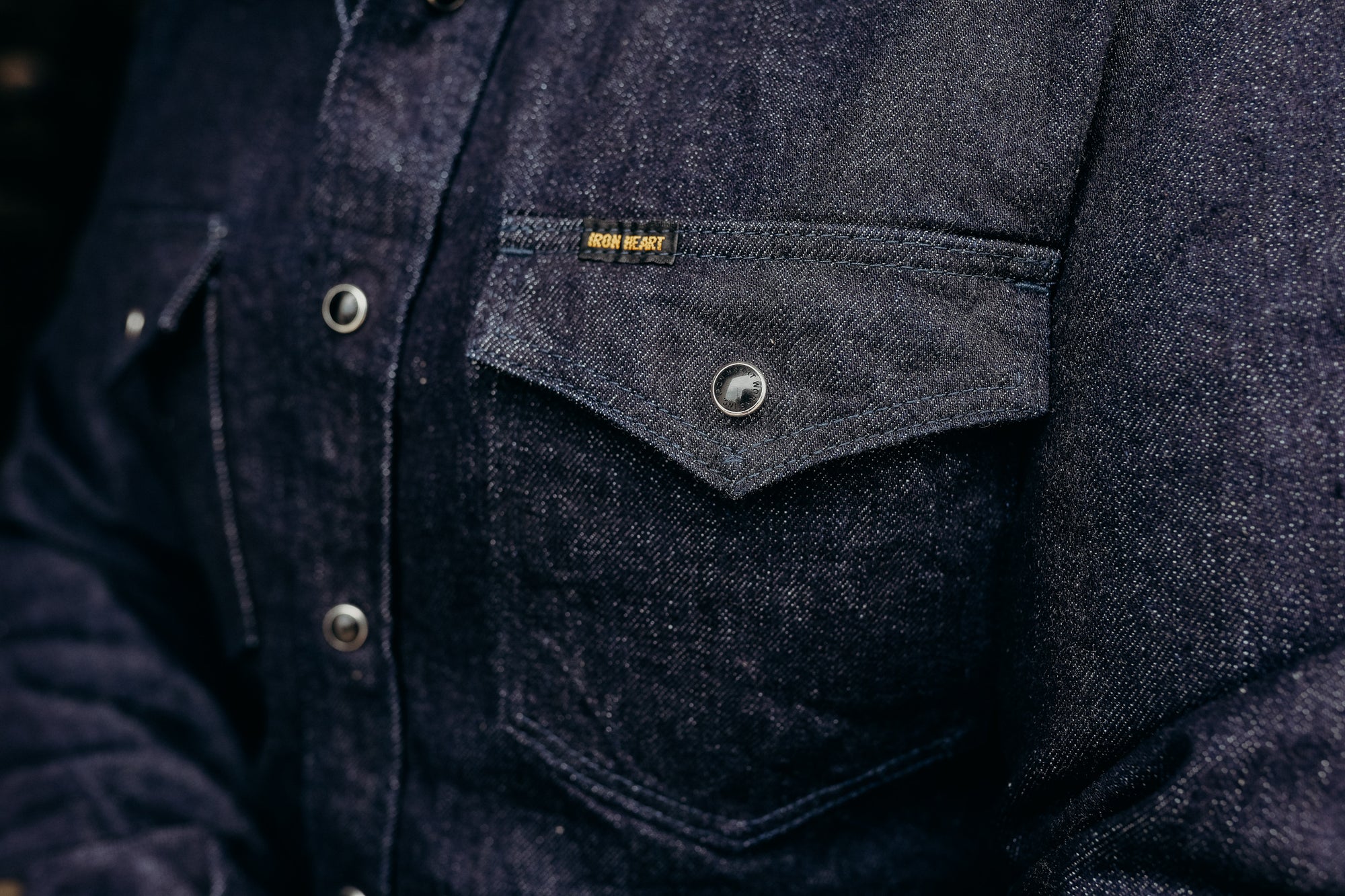 12oz Selvedge Denim Western Shirt With Tonal Stitching - Indigo IHSH-33-T