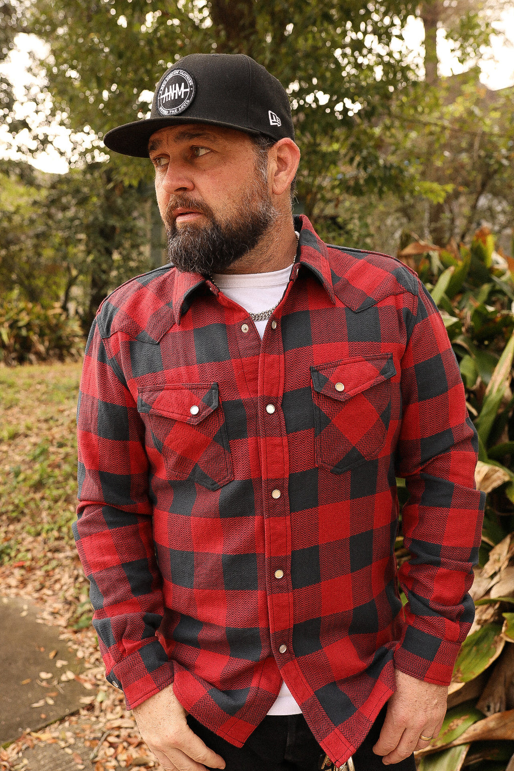 THE FLAT HEAD SNW-101L BLOCK CHECK WESTERN FLANNEL SHIRT - RED/ LIGHT BLACK