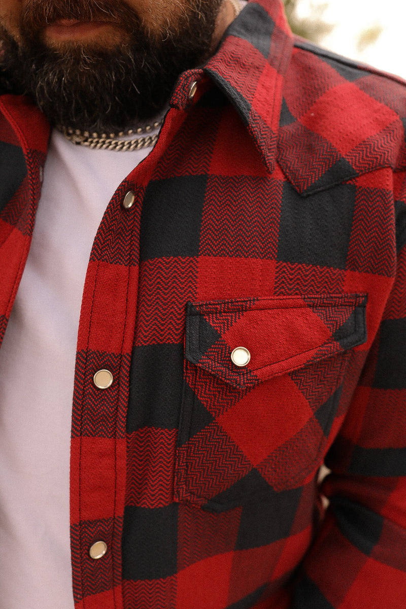 THE FLAT HEAD SNW-101L BLOCK CHECK WESTERN FLANNEL SHIRT - RED