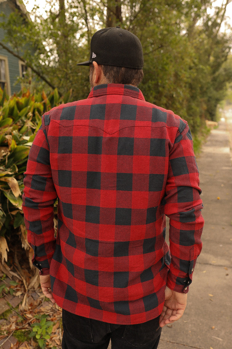 THE FLAT HEAD SNW-101L BLOCK CHECK WESTERN FLANNEL SHIRT - RED