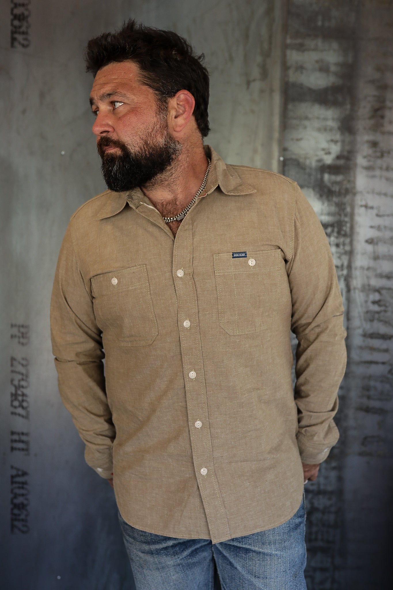 10oz Selvedge Chambray Work Shirt - Khaki IHSH-344-KHA